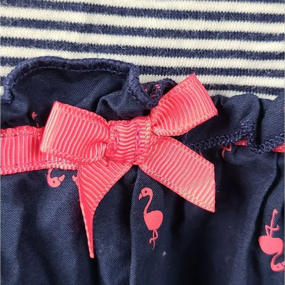 Carter's Toddler Girls Navy Blue Nautical Stripe Pink Flamingo Dress Size 4T